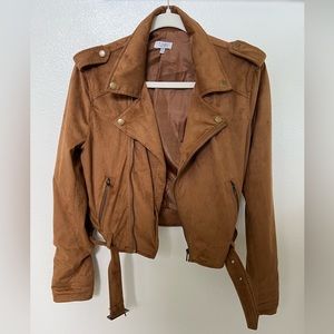 Tobi faux suede moto jacket (camel)